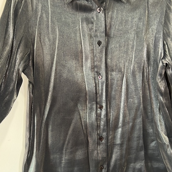 Silk Club Collection button down shirt - metallic silver/grey - size S - Picture 4 of 6